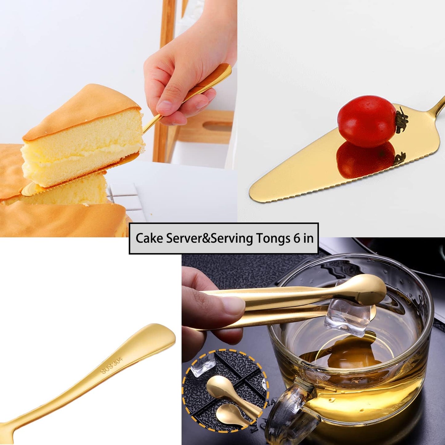 11 PCS Serving Utensils, Large Stainless Steel Spoons Forks Tongs, Pie Server, Great for Hostess Buffet Catering Banquet Party, Gold