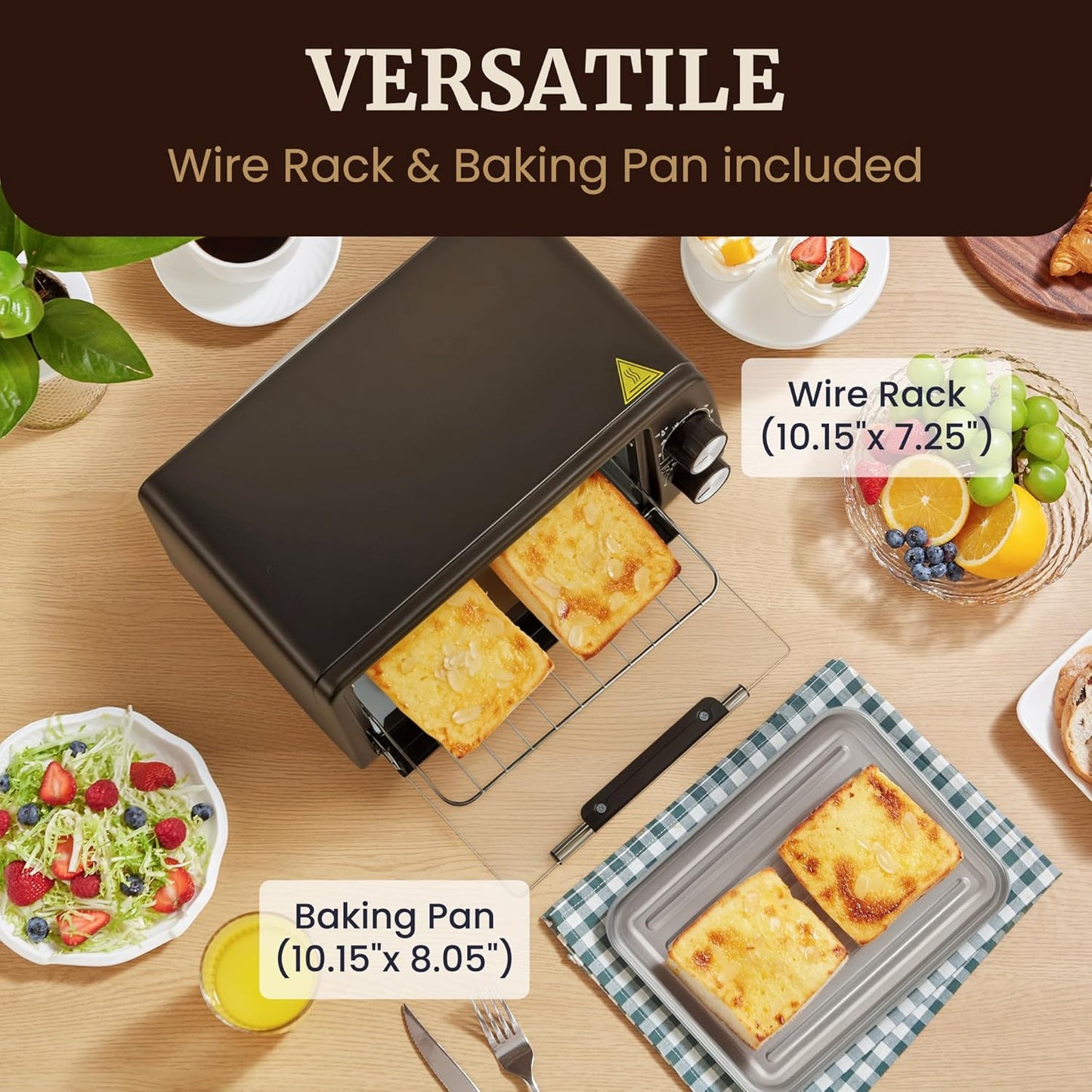 Elite Gourmet ETO449 9L / 4-Slice Countertop Toaster Oven, Compact Design, 30-Min Timer, Adjustable Temp up to 450°F, 800W Quartz Heating, Drop-Down Crumb Tray, Bake, Broil, Toast, Black