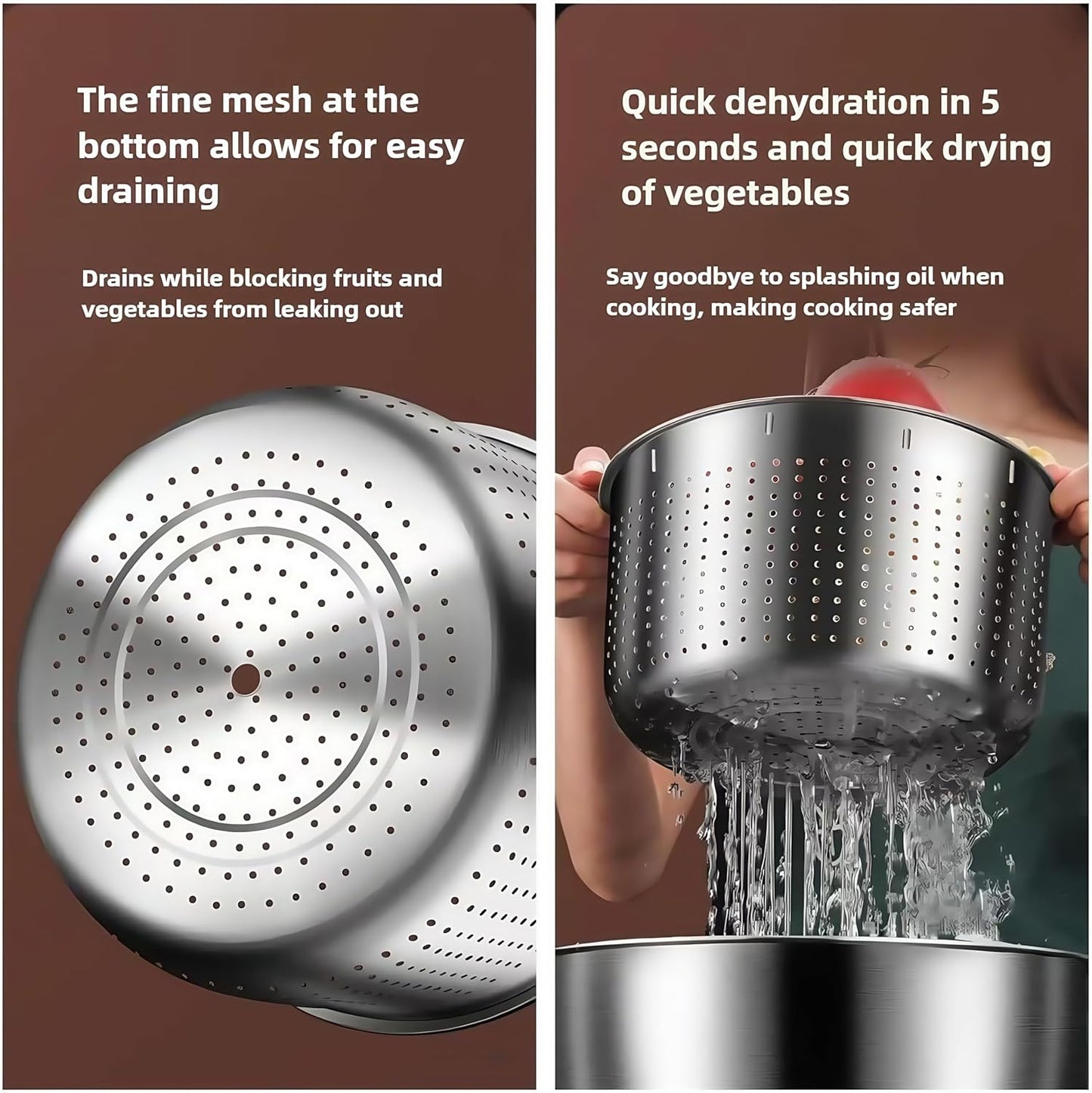 6L Stainless Steel Salad Spinner, Vegetable Spinner, Lettuce Spinner, Fruit Washer, Quick Spin Commercial Salad Spinner for Household Vegetables and Pasta Fries Spinner Essential Kitchen Utensils