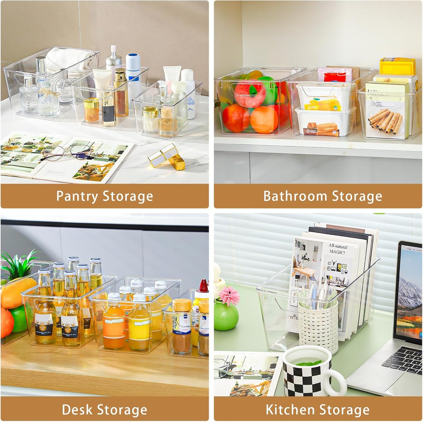 12 Pack Organizers and Storage, Pantry Organization and Storage Bins, Cabinet Organizer, Clear Plastic Storage Containers with Handle,Acrylic Storage Bins (4 Small&4 Middle&4 Large