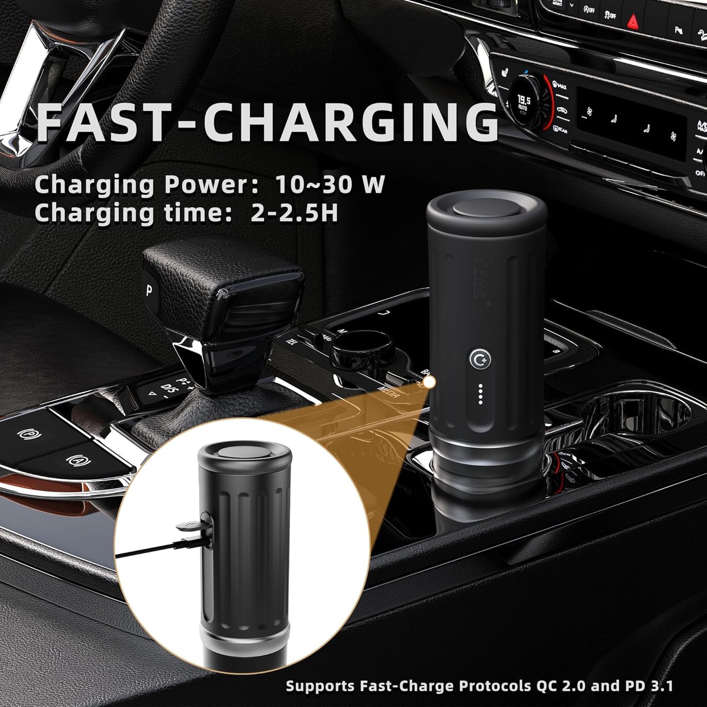 CERA+ Self-Heating Portable Espresso Machine,Up to 8 Cups per Charge & 20 Bar, 13500mAh, CERApresso Works with NS Capsules & Grounds, Electric Coffee Maker for Camping,Hiking,Office,Car,Travel,Office