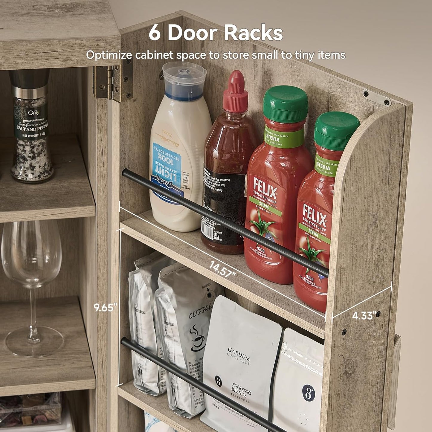 ONBRILL 71" Tall Kitchen Pantry Cabinet, Pantry Storage Cabinet with 6 Door Shelves, Hidden Drawer and Adjustable Shelf, Freestanding Rustic Wood Pantry for Kitchen, Dining Room (Grey Oak)