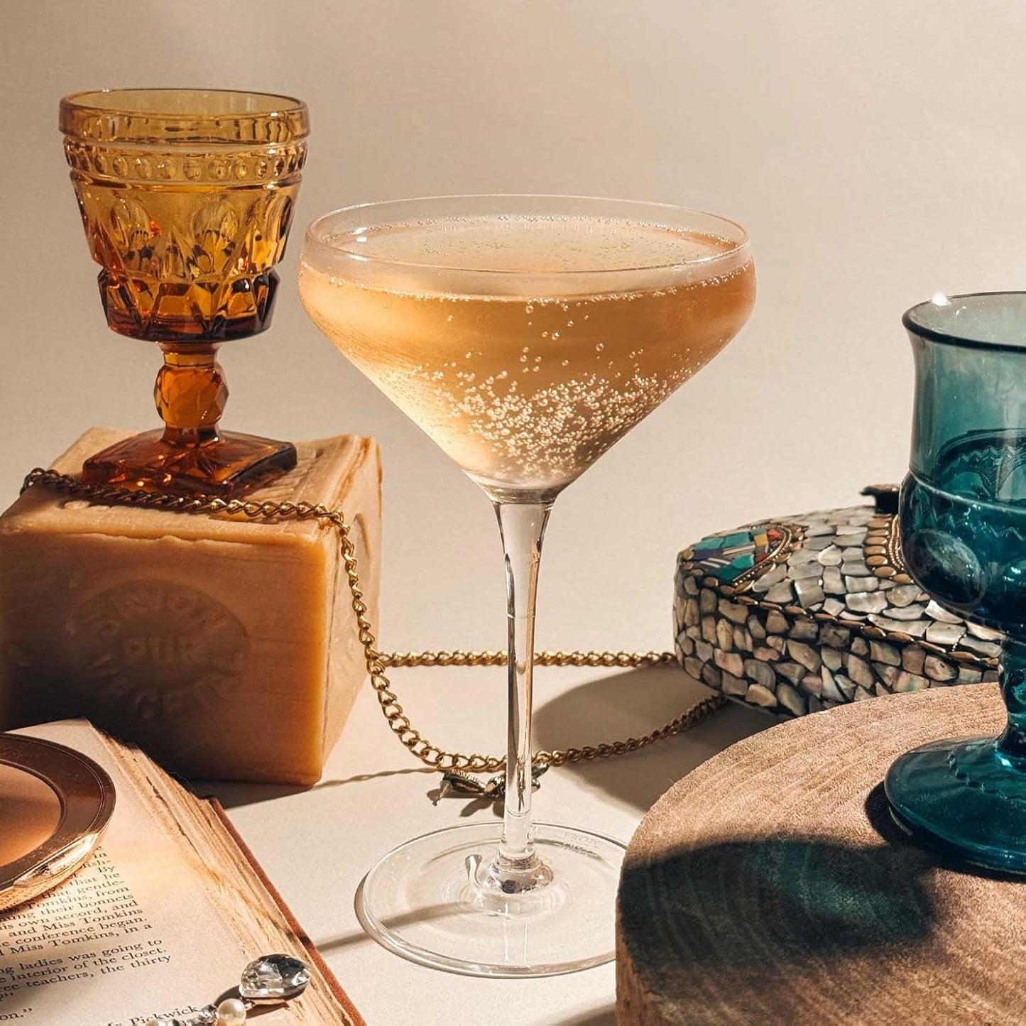 PURE MORA The Remy Coupe - Set of 4, 8oz Handblown Premium Crystal Martini Glasses for Cocktail, Gin & Tonic, Cosmopolitan, Manhattan, Bar, Fancy Mixology, etc. Modern Angle Drinking Glassware