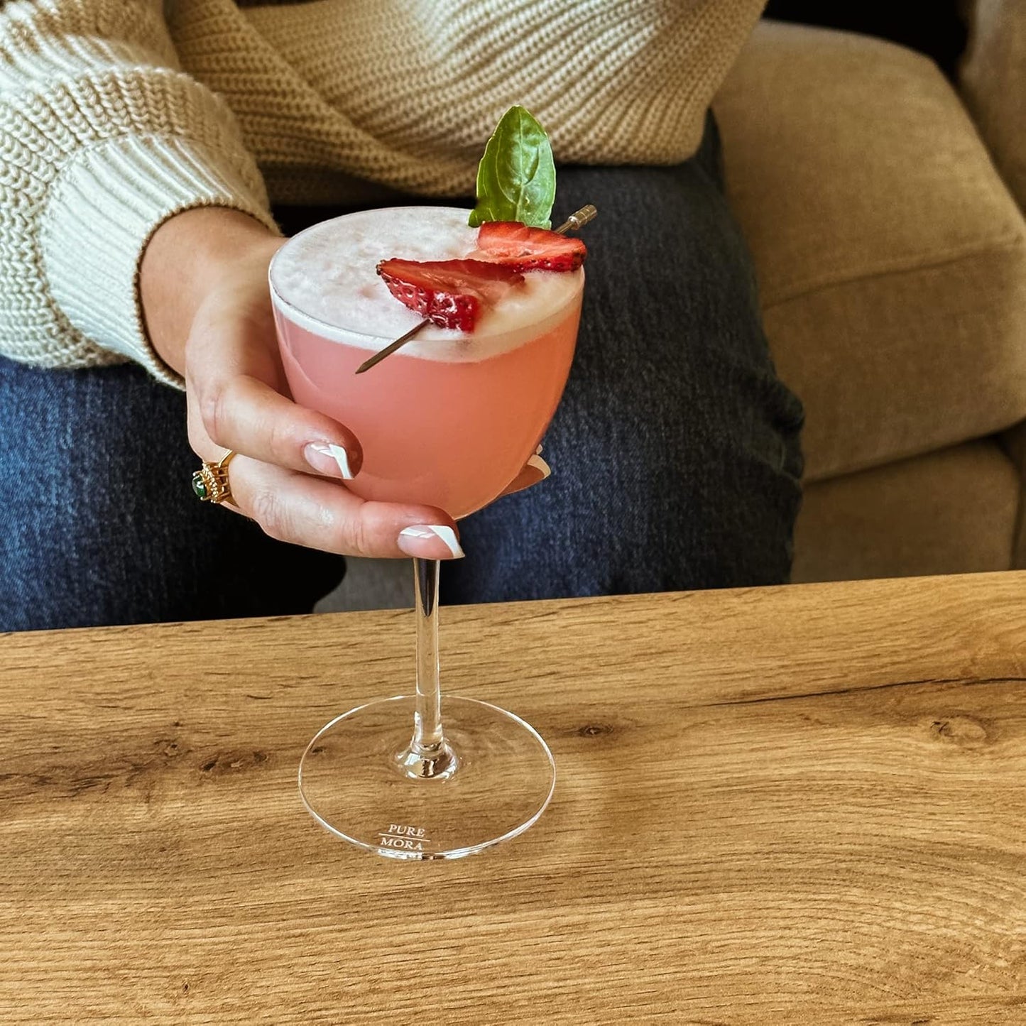 PURE MORA Nick and Nora Glasses, Set of 4-6oz - Smaller Cocktail Glass for Bijou, Old Pal, Aperitifs, Negroni, Vermouth, Wine, etc. Hand Blown Premium Crystal - Classic Bartender Mixology Glassware