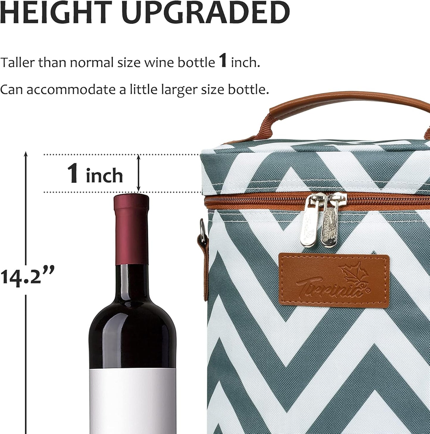 Tirrinia 2 Bottle Wine Gift Tote Carrier - Leakproof & Insulated Padded Versatile Wine Cooler Bag for Travel, BYOB Restaurant, Wine Tasting, Party, Dinner,Gift for Wine Lovers, Grey Wave