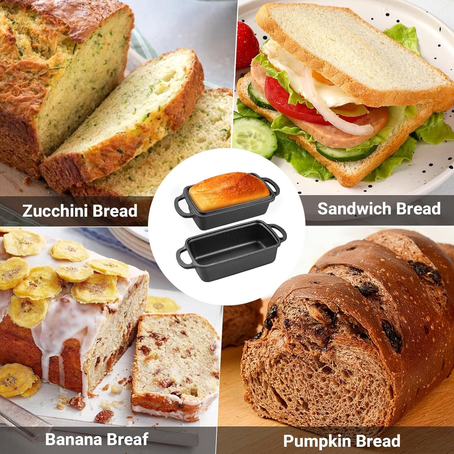 2 in 1 Cast Iron Bread Pan with Lid, Durable Loaf Pans for Baking Homemade Sourdough and Meatloaf, Bread Oven Cast Iron Cookware, Bread Loaf Pan, Sourdough Baking Pan