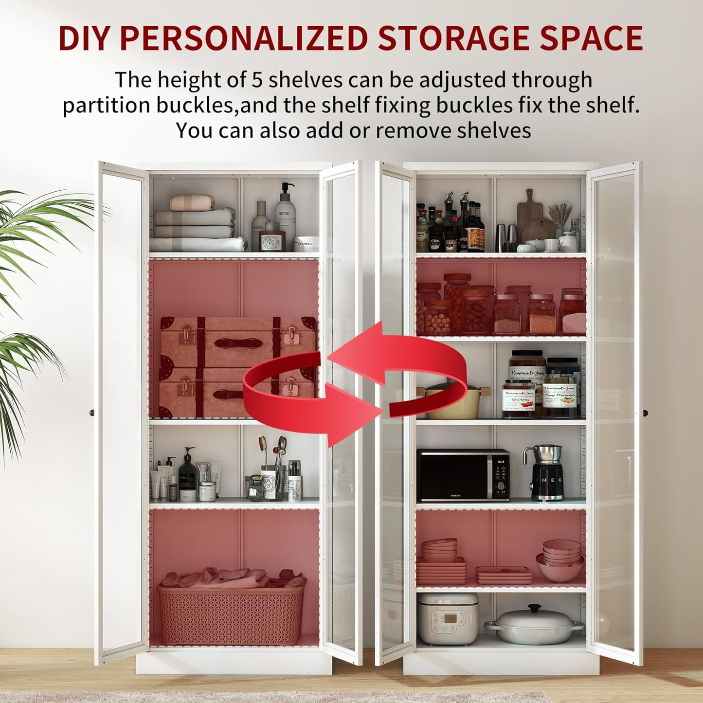 AQY Kitchen Pantry Cabinet,72" Tall Pantry Storage Cabinet with Doors and Adjustable Shelves, Metal Food Pantry Cabinets with Handle, Freestanding Cupboard for Living Room-Assemble Required