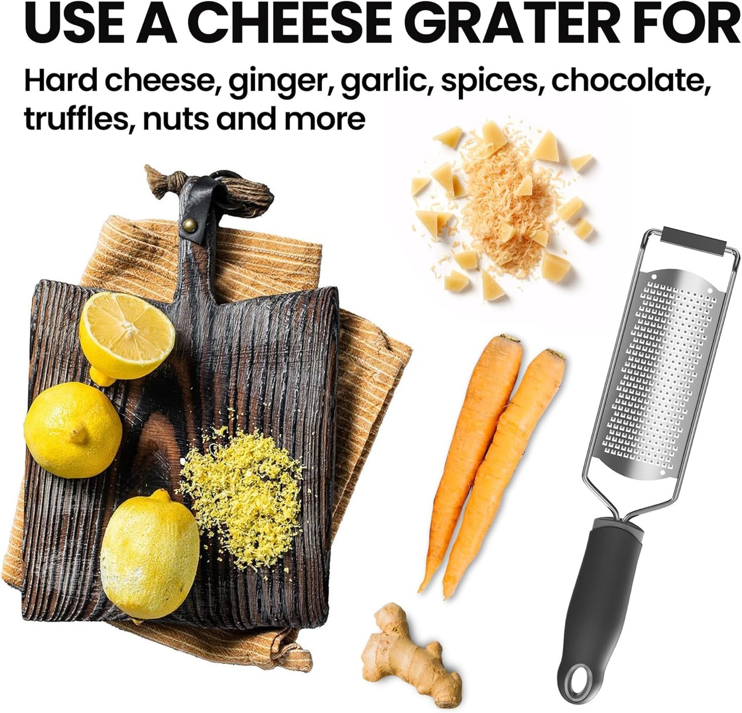 Cheese Grater, Lemon Zester, Fine Cheese Grater with Handle, Width 2.5 inch