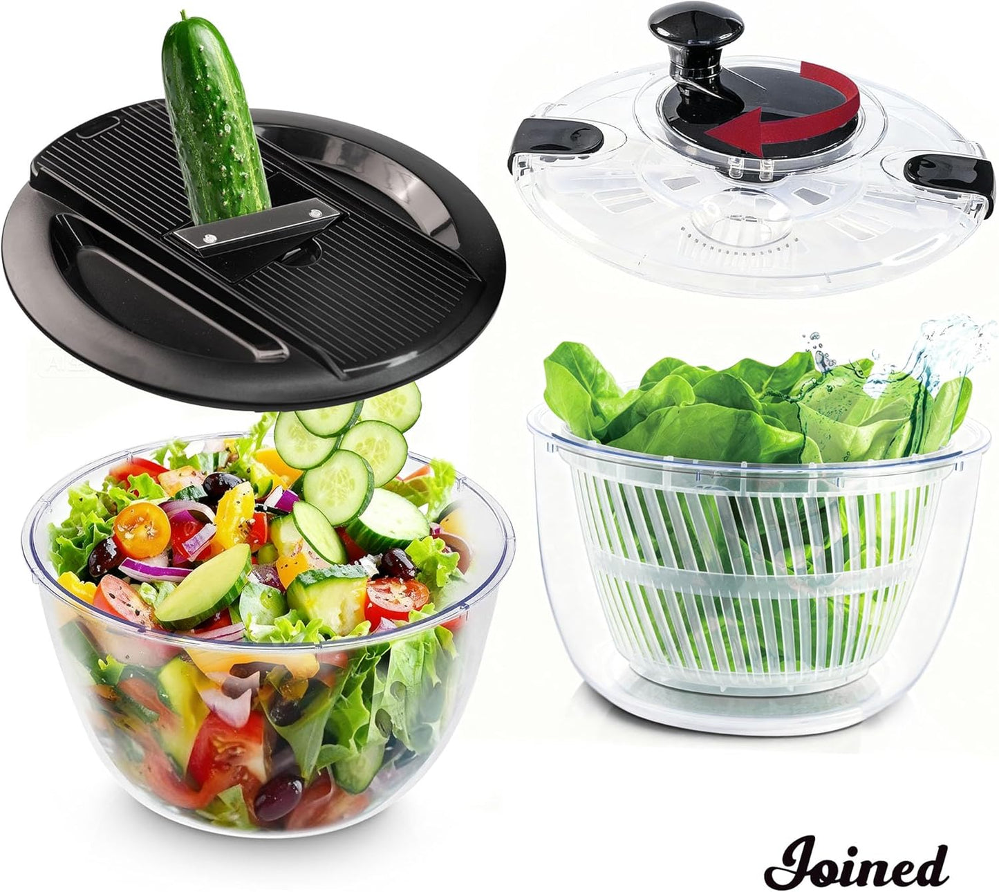 Joined Large Salad Spinner and Mandoline Slicer 6 in 1, Multi-Use Lettuce Spinner with Drain, Bowl, and Colander, Vegetable Dryer, Kitchen Slicer for Healthy Cooking, Perfect Holiday Gift - 5.28 Qt