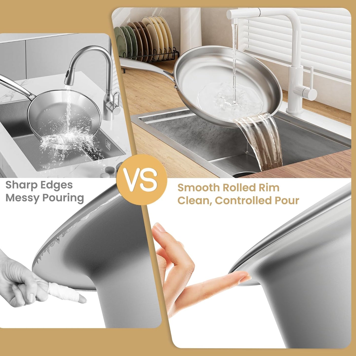 Stainless Steel Pan,12inch Stainless Steel Frying Pan with Lid, Tri-Ply 18/10 Chef’s Pan for Induction Cooktops, Oven & Dishwasher Safe Cookware with Stay-Cool Handle