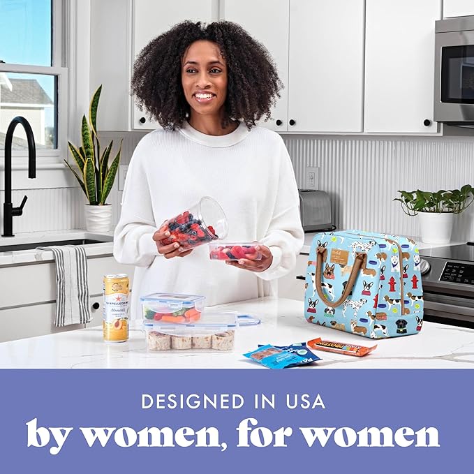 Fit & Fresh Insulated Lunch Bag for Women - Large Leakproof & Stain-Resistant Box With Containers, Zipper Closure - Bloomington, Dogs Theme