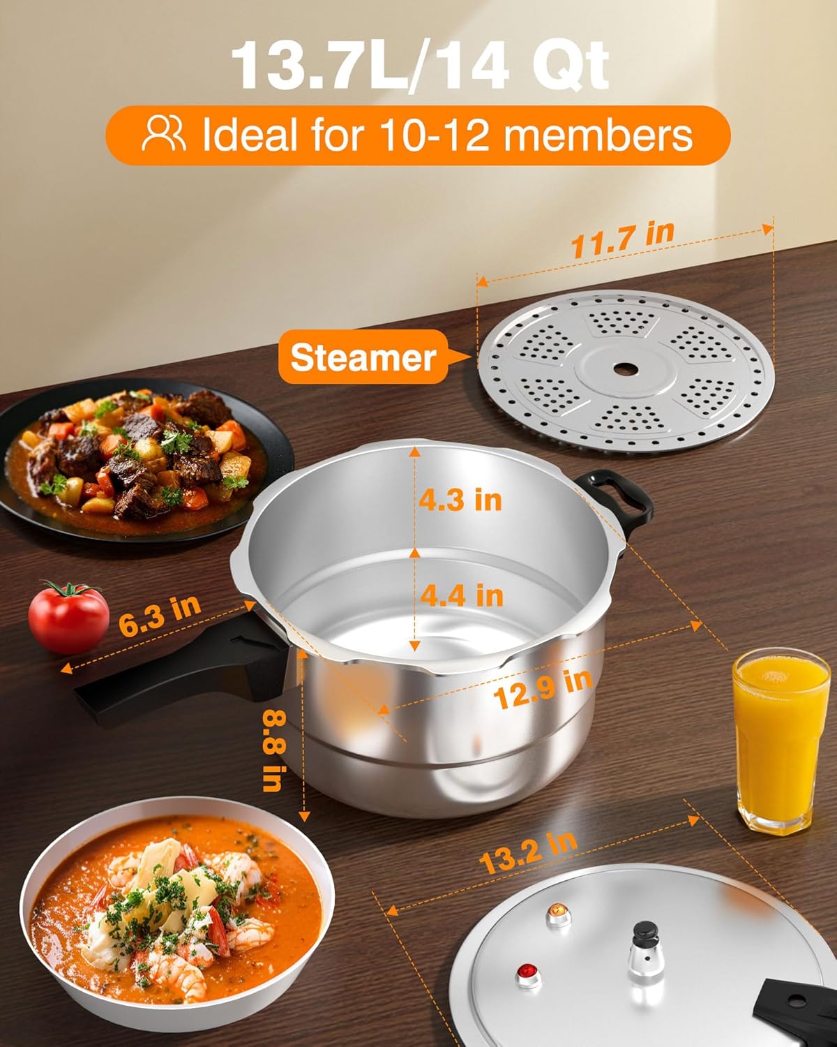 WantJoin 14Qt Aluminum Pressure Cooker w/Release Valve & Multiple Protective Devices,Pressure Canner Compatible with Gas & Induction Cooker,Canner Rack Included