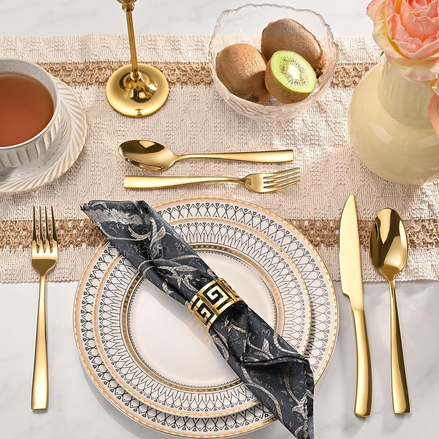 20-Piece Gold Silverware Set, Heavy Duty Stainless Steel Flatware Cutlery Set Service for 4, Food-Grade Utensil Sets for Home Restaurant, Dishwasher Safe