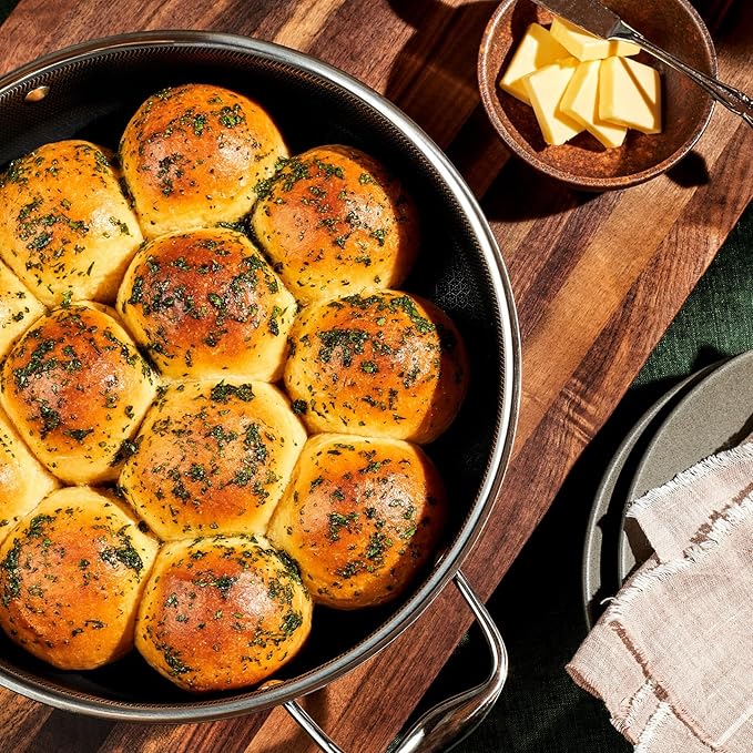 HexClad Hybrid Nonstick 4.5-Quart Deep Sauté Pan with Tempered Glass Lid, Stay-Cool Handle, Dishwasher-Friendly, Oven-Safe Up to 900°F, Induction Ready, Compatible with All Cooktops