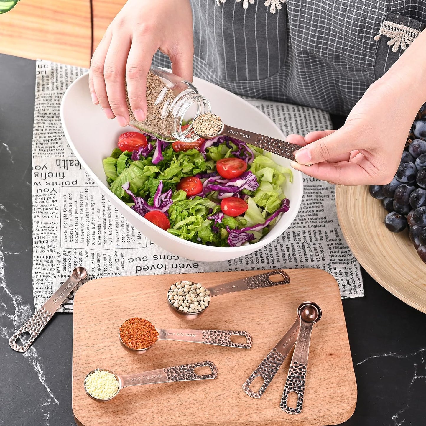 Smithcraft Copper Measuring Cups and Spoons Set, Stainless Steel Measuring Cups Spoons, Metal Metric & US 8 Measure Cup, 9 Kicthen Measure Spoons & Leveler for Baking & Kitchen