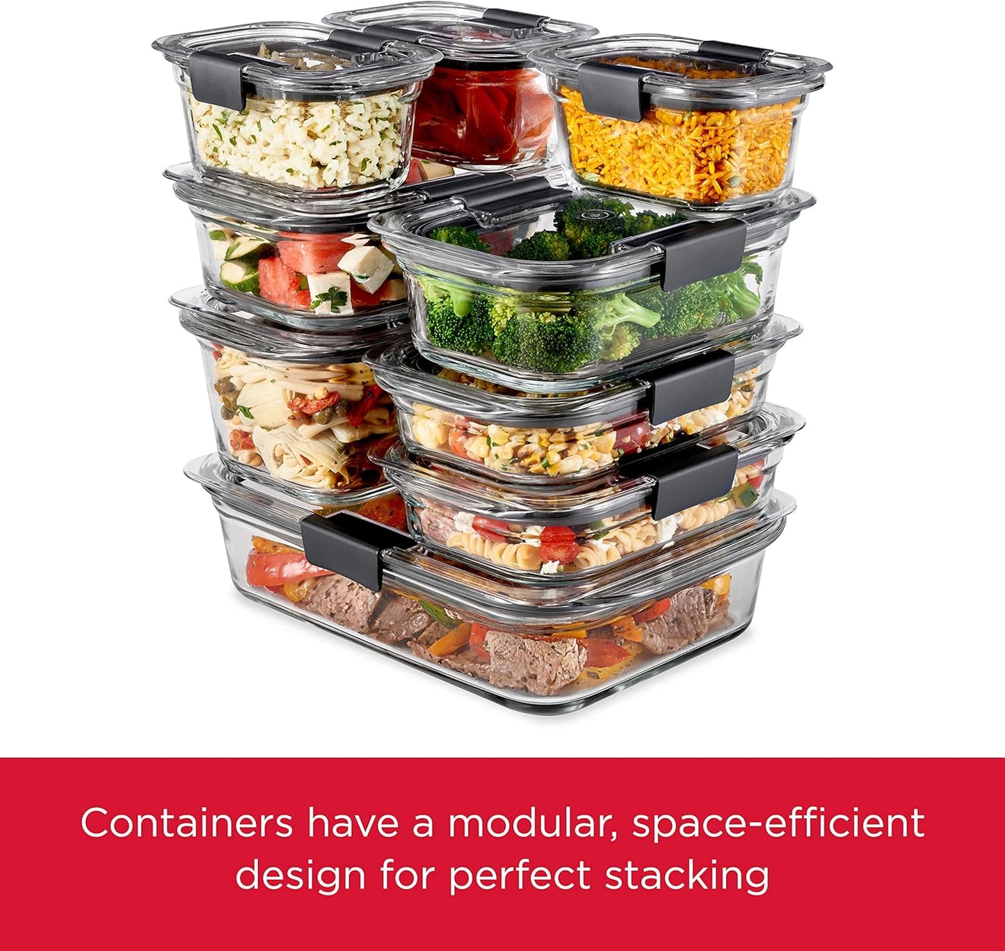 Rubbermaid Brilliance Glass Food Storage Containers, 8 Cup, Set of 2, BPA-Free, Leak-Proof, Clear