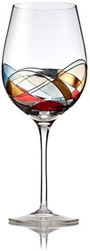 Bezrat Red Wine Glass, Hand Painted Wine Glass, Drinkware Essentials, 11" H, 28oz Wine Lover Large Wine Glass, Glassware Gifts Ideas for Women Inspired by The 'Duomo di Milano'