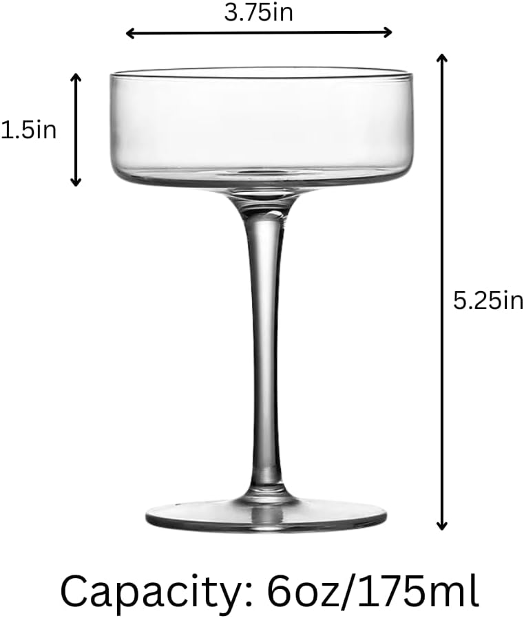 LEMONSODA Clear Martini Coupe Glasses - Classic Barware for Espresso Martini, Manhattan, Cosmopolitan – Handcrafted Luxury Glassware for Home Entertaining (Clear 6.5oz, Set of 2)