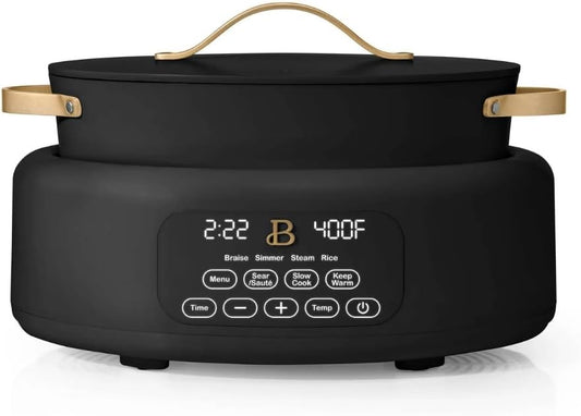 Beautiful 10-in-1,6Qt Electric Multi-Cooker with 7 Presets,Oven-Safe Pot & Lid,Sauté,Steam,Slow Cook,Slow Cooker, Simmer, Rice & More – Touch Display, Dishwasher Safe, Serves Up to 7 (Black Sesame)