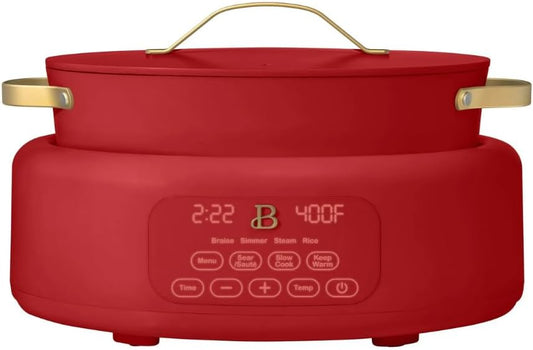 Beautiful 10-in-1 6Qt Electric Multi-Cooker with 7 Presets, Oven-Safe Pot & Lid, Sauté, Steam, Slow Cook, Slow Cooker, Simmer, Rice & More – Touch Display, Dishwasher Safe, Serves Up to 7 (Tomato Red)