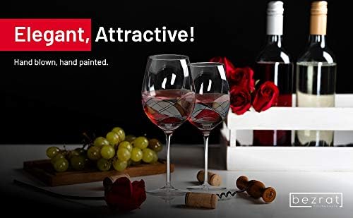 Bezrat Red Wine Glass, Hand Painted Wine Glass, Drinkware Essentials, 11" H, 28oz Wine Lover Large Wine Glass, Glassware Gifts Ideas for Women Inspired by The 'Duomo di Milano'