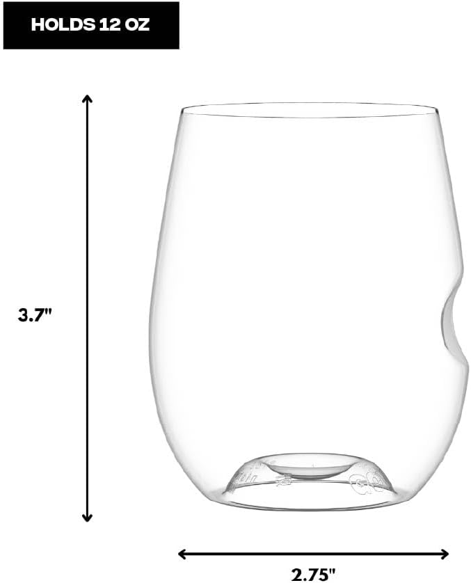 Unbreakable Stemless Wine Glass – Set of 12, 12oz, Dishwasher Safe, BPA-free Tritan, Clear Stemless White Wine Glasses, Shatterproof for Indoor, Outdoor, Everyday Use. Reusable, Made in the USA