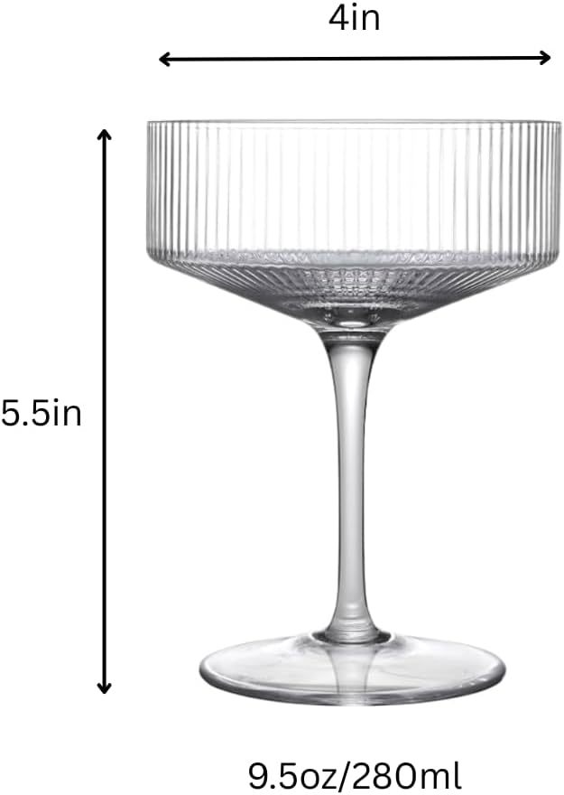 LEMONSODA Ribbed Martini Coupe Glasses - Classic Barware for Espresso Martini, Manhattan, Cosmopolitan – Handcrafted Luxury Glassware for Home Entertaining (Ribbed 9.5oz, Set of 12) (2267)