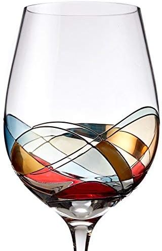 Bezrat Red Wine Glass, Hand Painted Wine Glass, Drinkware Essentials, 11" H, 28oz Wine Lover Large Wine Glass, Glassware Gifts Ideas for Women Inspired by The 'Duomo di Milano'