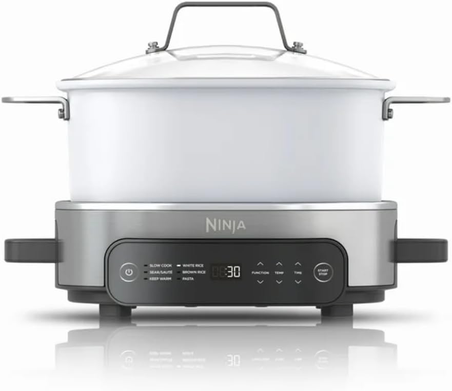 Multi-Cooker Ninja Foodi MC1100, Everyday Possible Cooker 6.5-Qt, 6-in-1 with Slow Cook, Slow Cooker, Sear/Sauté, Keep Warm, Rice and Pasta Functions, Compact Design, White, 6.5QT