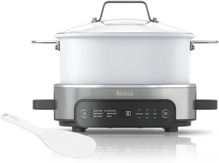 Multi-Cooker Ninja Foodi MC1100, Everyday Possible Cooker 6.5-Qt, 6-in-1 with Slow Cook, Slow Cooker, Sear/Sauté, Keep Warm, Rice and Pasta Functions, Compact Design, White, 6.5QT