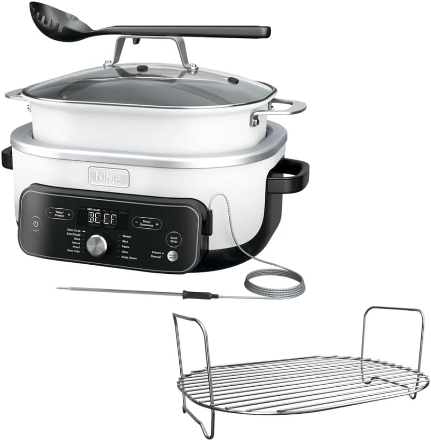 New 2025 Ninja Foodi Possible Cooker PRO Plus 11-in-1 Multi-Cooker, Slow Cooker, 8.5-Qt Smart Cook System with Thermometer and 1400W High-Heat Searing Base, White
