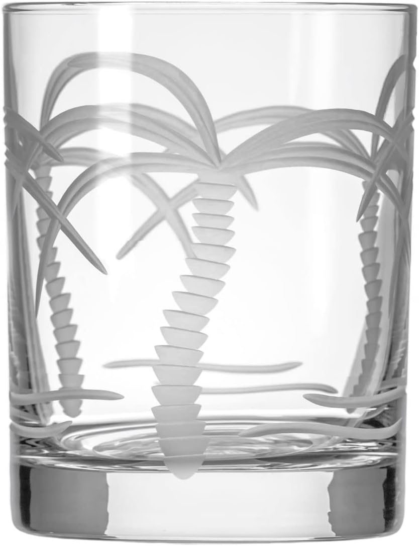 Rolf Glass Palm Tree Double Old Fashioned Glass 13 ounces – Engraved Whiskey Glasses - Lead-Free Tumbler Glass – US Made (Set of 2)