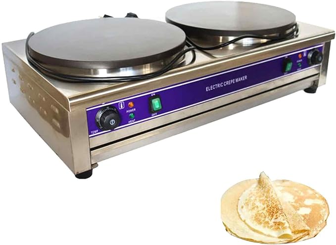 Commercial Electric Crepe Maker, Double Head Pancake Machine 40cm(15.75") Nonstick Griddle with Temperature Control for Pancakes, Eggs, Bacon & Tortillas