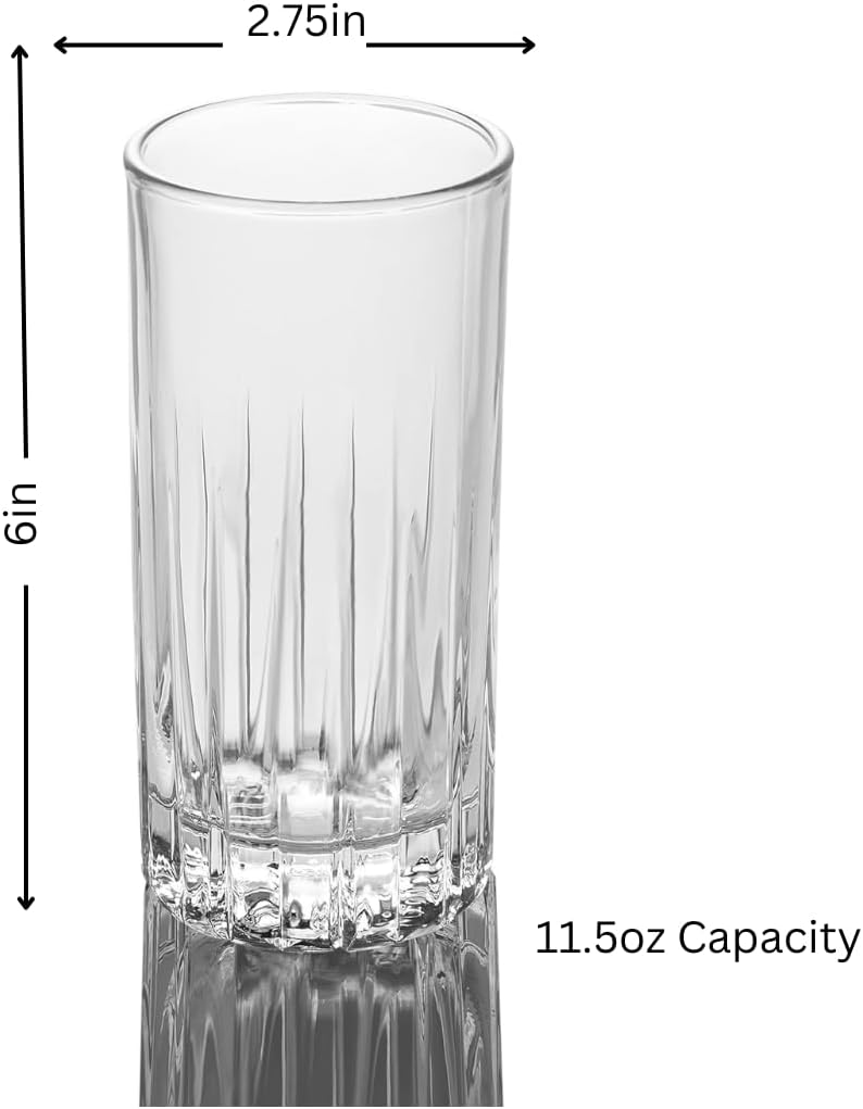 LEMONSODA Premium Crystal Cut Highball Glasses - 11.5oz Set of 6 - Crystal Cut Traze Collins Glass - Elegant Glassware Set - Housewarming Gifts - Drinking Glasses for Water, Cocktails, Juice