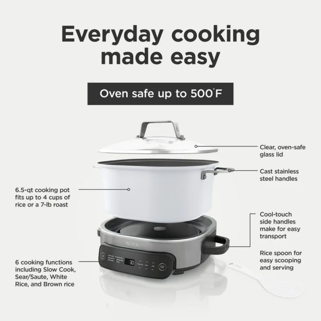 Multi-Cooker Ninja Foodi MC1100, Everyday Possible Cooker 6.5-Qt, 6-in-1 with Slow Cook, Slow Cooker, Sear/Sauté, Rice & Pasta Functions,Compact Design,Replaces 10 Kitchen Appliances,Easy Cleanup