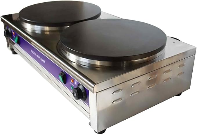 Commercial Electric Crepe Maker, Double Head Pancake Machine 40cm(15.75") Nonstick Griddle with Temperature Control for Pancakes, Eggs, Bacon & Tortillas