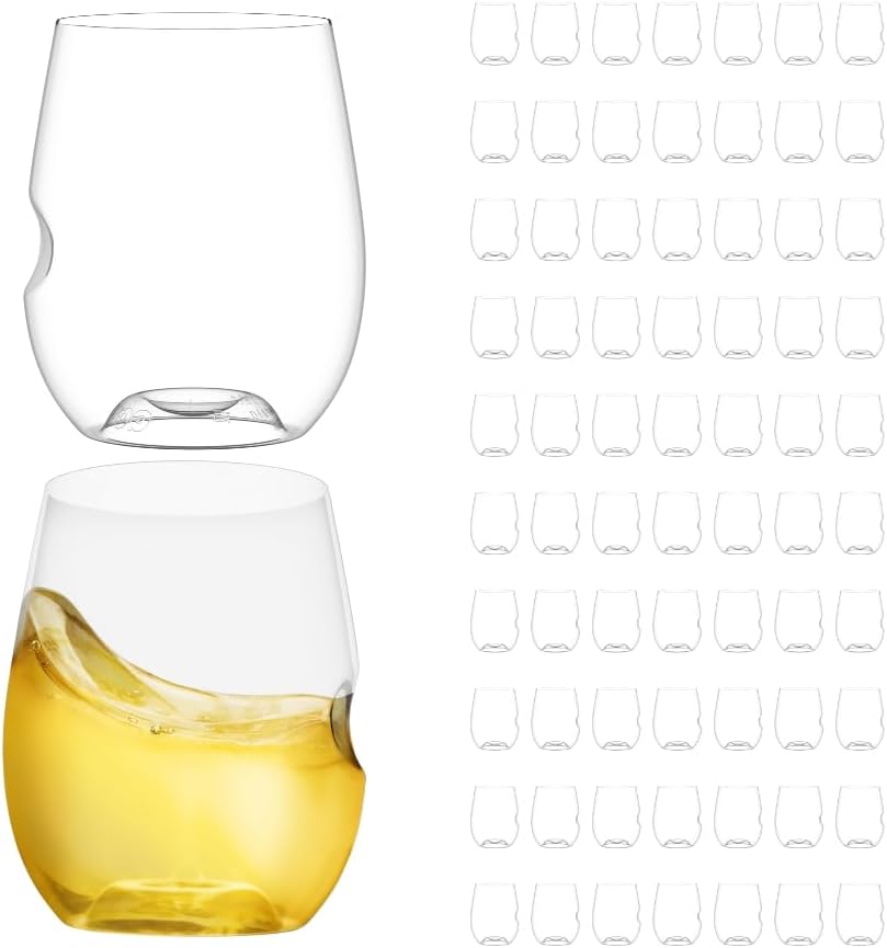 Unbreakable Stemless Wine Glass – Set of 72, 12oz, Dishwasher Safe, BPA-free Tritan, Clear Stemless White Wine Glasses, Shatterproof for Indoor, Outdoor, Everyday Use. Reusable, Made in the USA