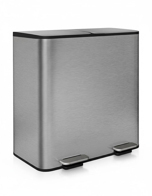 GarveeHome Double Trash Can for Kitchen, 21.2 Gallon (2 x 10.6 Gal) Dual Compartment Stainless Steel Step-On Bin with Lid, Removable PP Inner Buckets, Liner Rim, Grey