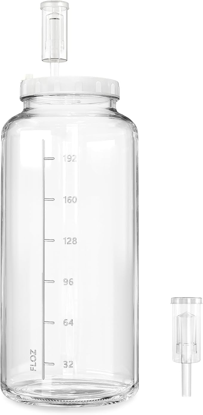 1 Pack 2 Gallon Large Fermentation Jar w Scale Mark, Wide Mouth Glass Jar with Airtight SCREW Lid and 2 Airlocks, 7600ML Wine Making Kit for Beer Cider Kombucha, Pickle Jar for Sauerkraut