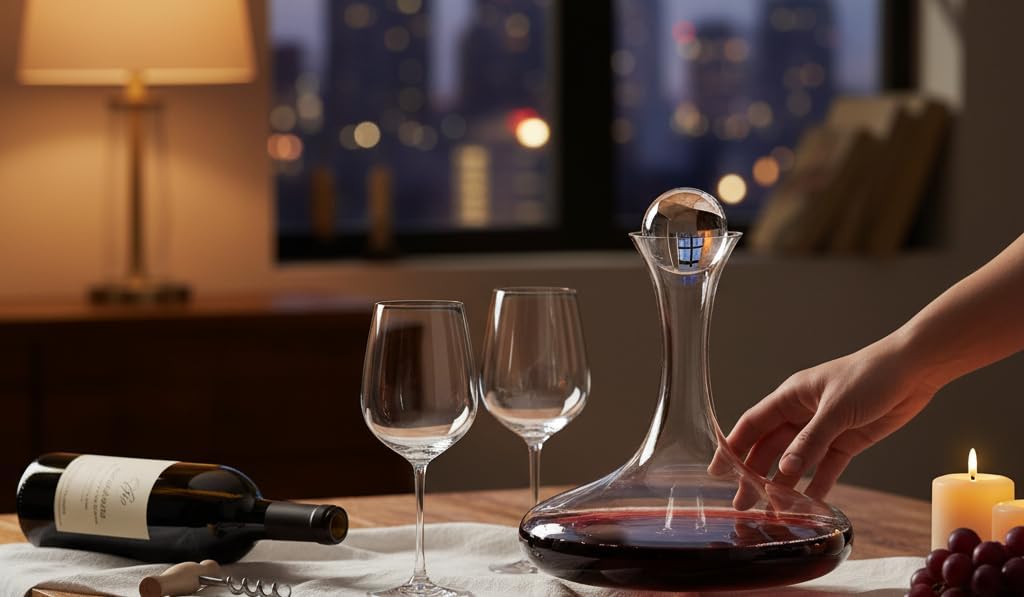 Large Wine Decanter | Hand-Crafted in Europe | 66 FL Oz | Crystal Ground Stopper | Wide Base for Optimal Aeration | 100% Lead-Free Crystal | Handblown | Gift-Boxed | Elegant Design