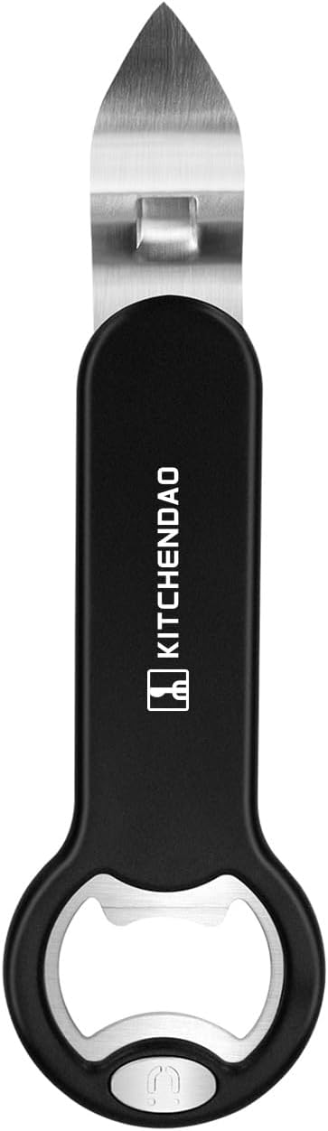 KITCHENDAO Magnetic Bottle and Can Opener for Refrigerator, Stainless Steel Manual Can Punch Opener for Liquid with Cap Catcher, Stick to Fridge for Easy Storage, Can Tapper Church Key with Magnet