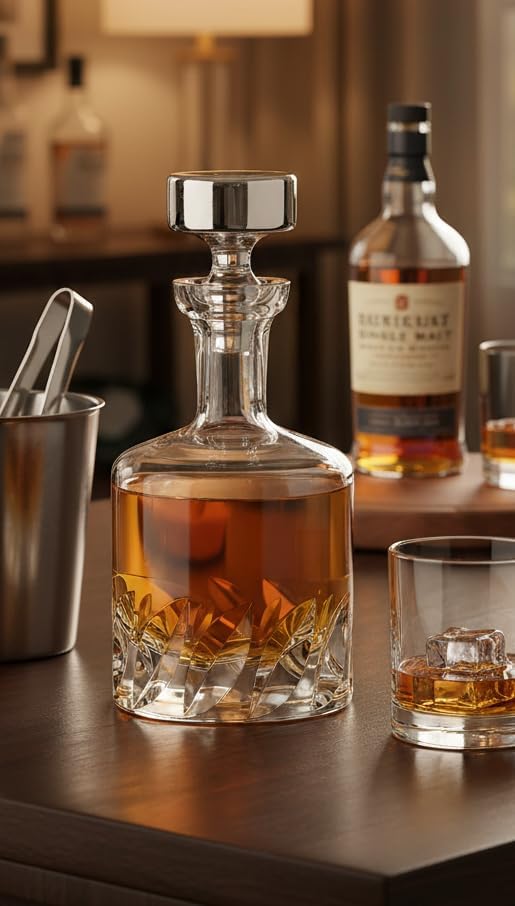 Voted Best High-End Whiskey Decanter 2024 by Food & Wine Magazine | Made in Europe | Hand-Blown Beveled Blade Decanter | 34 Fl. Oz | 100% Lead-Free Crystal | Gift Box | Elegant Design