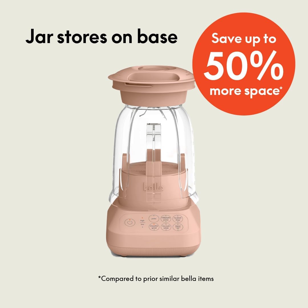 bella 10 Speed Countertop Blender, Juicer & Smoothie Maker, Fits-anywhere™ Kitchenware, Slim Flip & Store Design, Dishwasher Safe 48oz Capacity Pitcher & Lid, Stainless Steel Blade, 450 Watt, Blossom