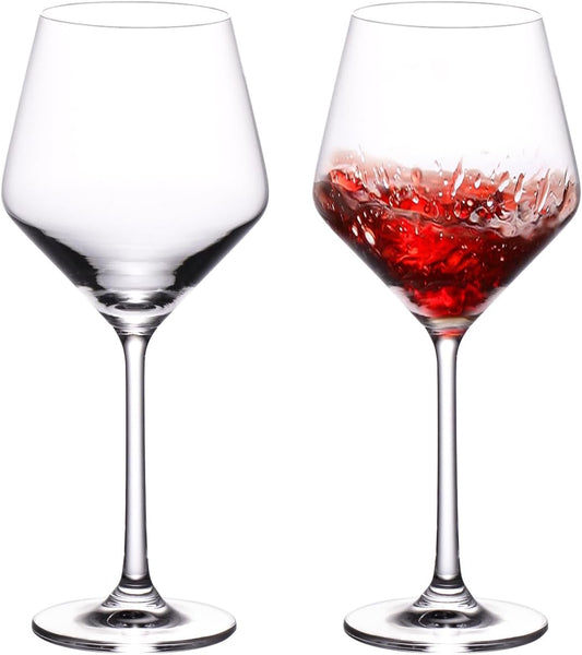 KAMMAK Wine Glasses Set of 2, 15 oz Hand Blown Crystal Bordeaux Wine Glasses, Thin Rim & Long Stem, Perfect for Red & White, Daily Use, Wedding Anniversary or Birthday Gift with Gift Box, S83BG45