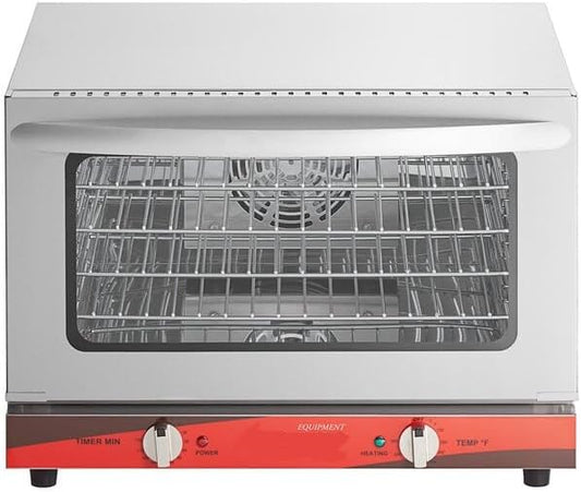 Quarter Size Countertop Convection Oven, 1440W, 120V Electric, 0.8 Cu Ft Capacity, Stainless Steel, 3 Chrome Wire Shelves, Commercial Kitchen Use, 18.75x18x15 Inches