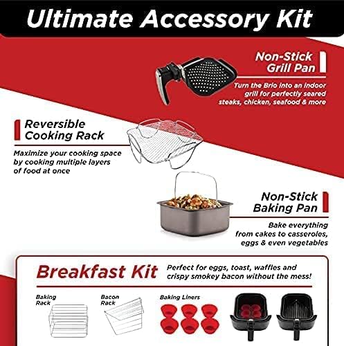 Nuwave Brio 6-Quart Healthy Digital Smart Air Fryer with Probe One-Touch Digital Controls, Advanced Cooking Functions, Removable Divider Insert & Grill Pan (NEW ACCESSORY),Black