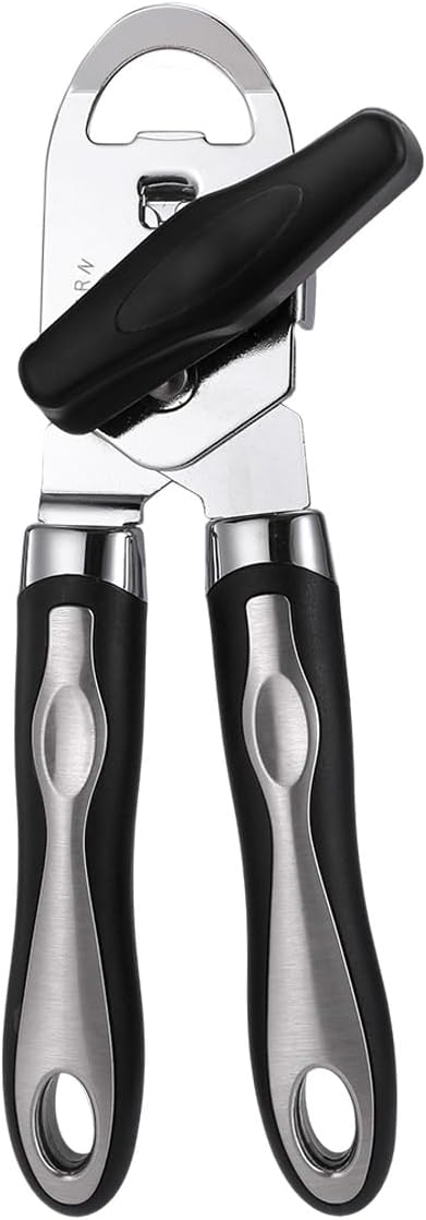 2025 Upgrade 3-in-1 Manual Can Opener with Bottle Opener & Milk Powder Opener, Effortless Operation, Soft Grip Handles, Easy to Turn, Heavy Duty Can Openers for Seniors - Remove Lid with Magnet, Black