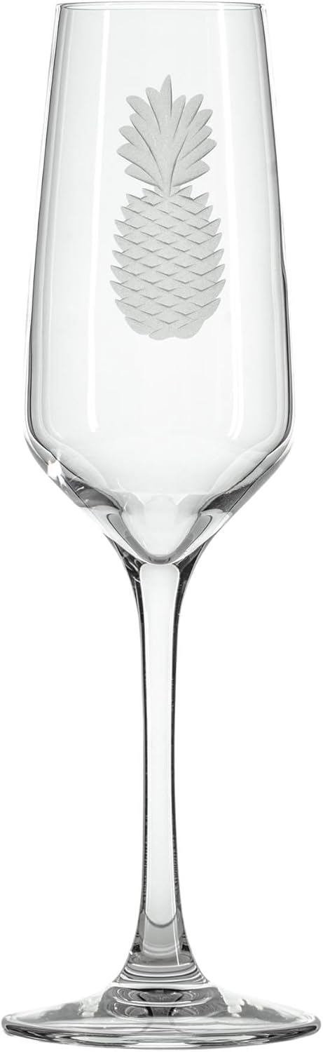 Rolf Glass Fresh Pineapple Champagne Flute | 5.75oz Toasting Glasses | Diamond-Wheel Engraved and Polished | Designed and Engraved in the USA | Lead-Free | Set of 4
