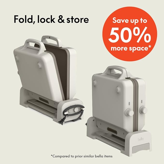 Bella 10"x 20" Ceramic Fold-n-Store Dual Temp Griddle, Fits-anywhere Kitchenware, EverGood Ceramic Nonstick Coating, 2 Temperature Zones up to 400°F, Dishwasher Safe Drip Tray, 1500 Watt, Oatmilk