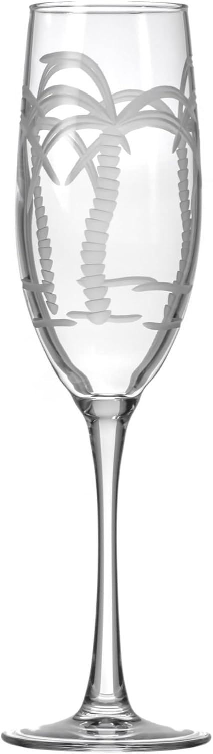 Rolf Glass Palm Tree Champagne Flute | 8oz Toasting Flute Glasses | Lead-Free and Diamond-Wheel Engraved Crystal Glass | Tropical Beach-Inspired Design | Proudly Made in the USA | Set of 2